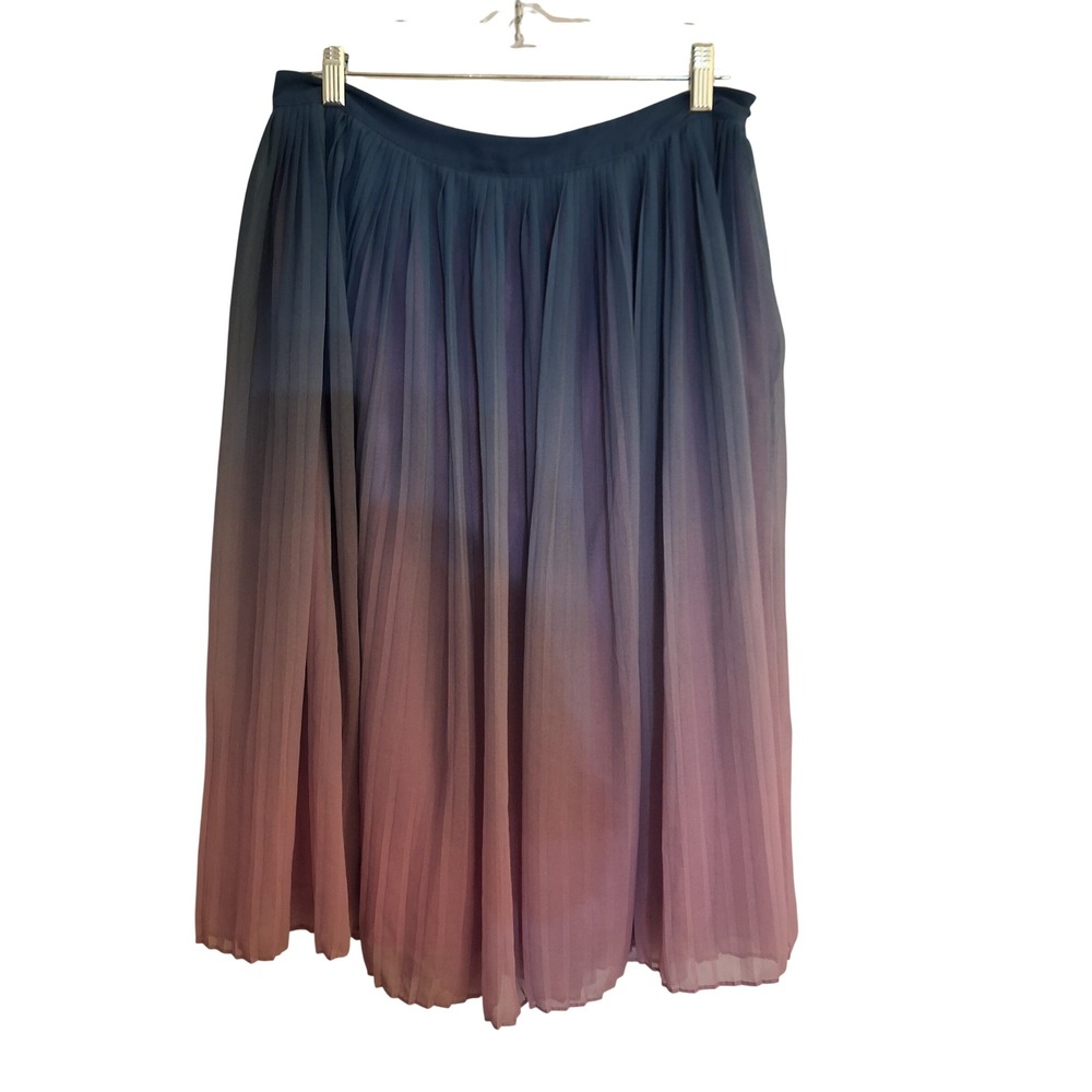 Halston Ombre Pleated Midi Skirt Blue Purple Gradient Chiffon Womens Large